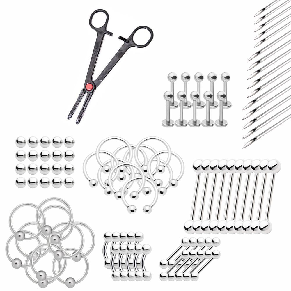 LionGothic Surgical Steel Complete Body Piercing Kit - 96 Pack