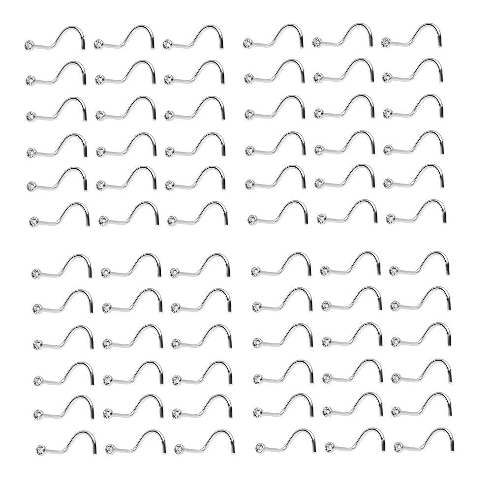 Surgical Steel Nose Screw with Clear CZ 18 & 20 Gauge - 100 Pack