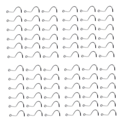 Surgical Steel Nose Screw with Clear CZ 18 & 20 Gauge - 100 Pack
