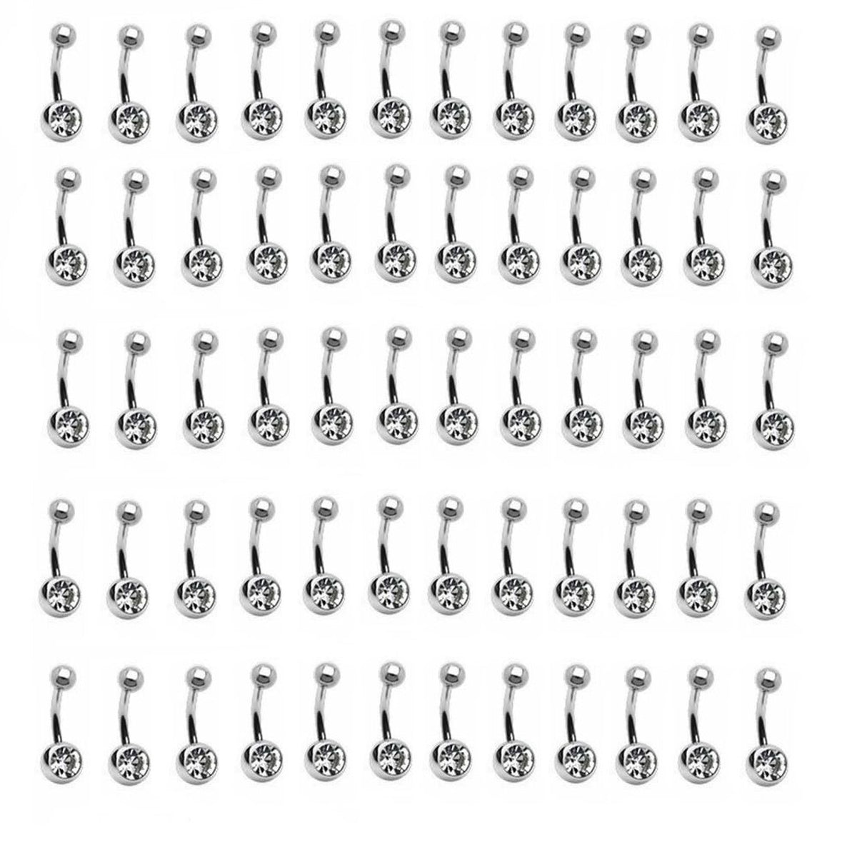Surgical Steel 14 Gauge Belly Rings with Clear CZ Crystal - 100 Pack