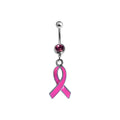 Surgical Steel 14 Gauge Pink CZ Ribbon Awareness Dangle Belly Ring