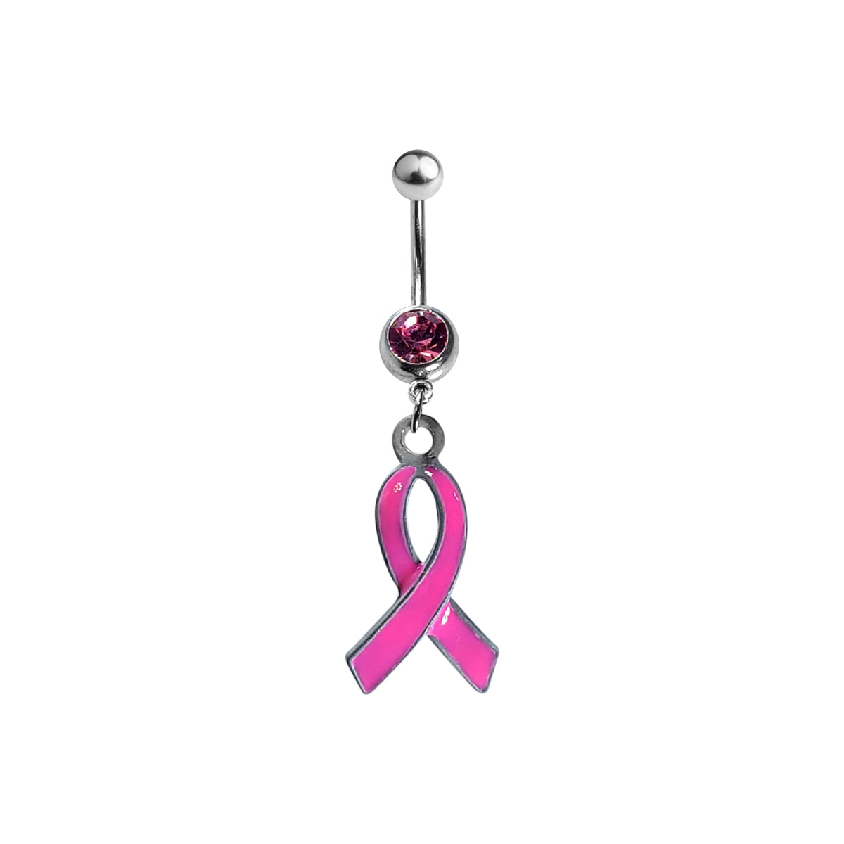 Surgical Steel 14 Gauge Pink CZ Ribbon Awareness Dangle Belly Ring