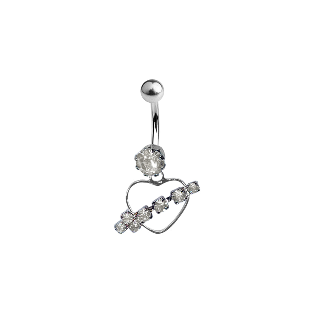 Surgical Steel 14 Gauge Arrow Through Heart CZ Dangle Belly Ring