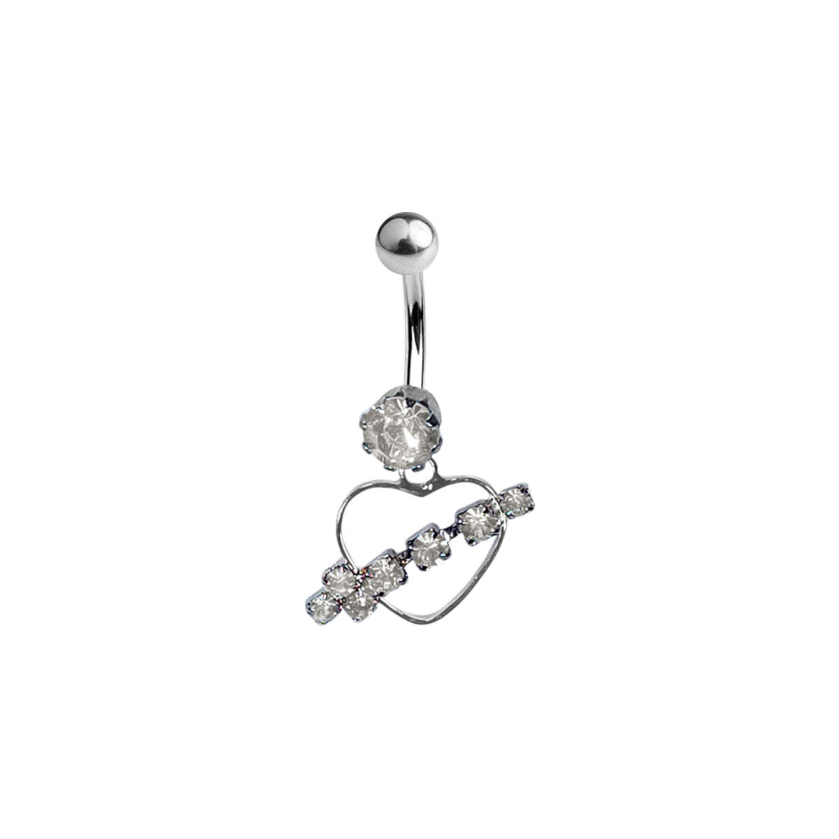 Surgical Steel 14 Gauge Arrow Through Heart CZ Dangle Belly Ring