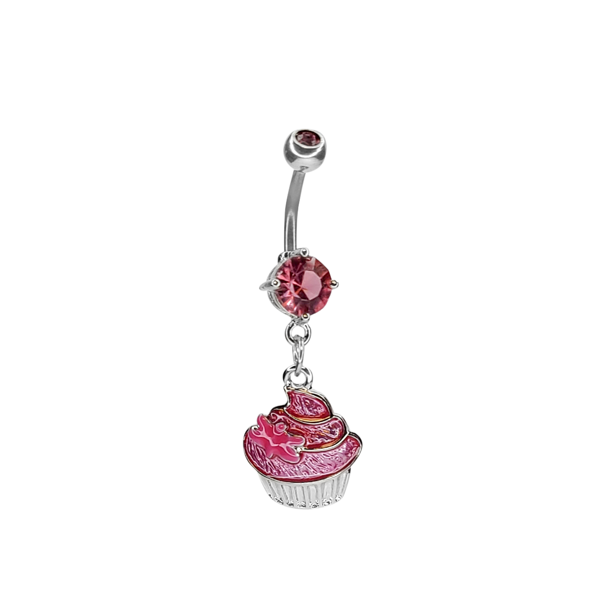 Surgical Steel 14 Gauge Belly Ring with Frosted Enamel Cupcake Dangle - photo 3