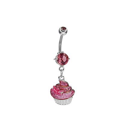 Surgical Steel 14 Gauge Belly Ring with Frosted Enamel Cupcake Dangle - photo 3