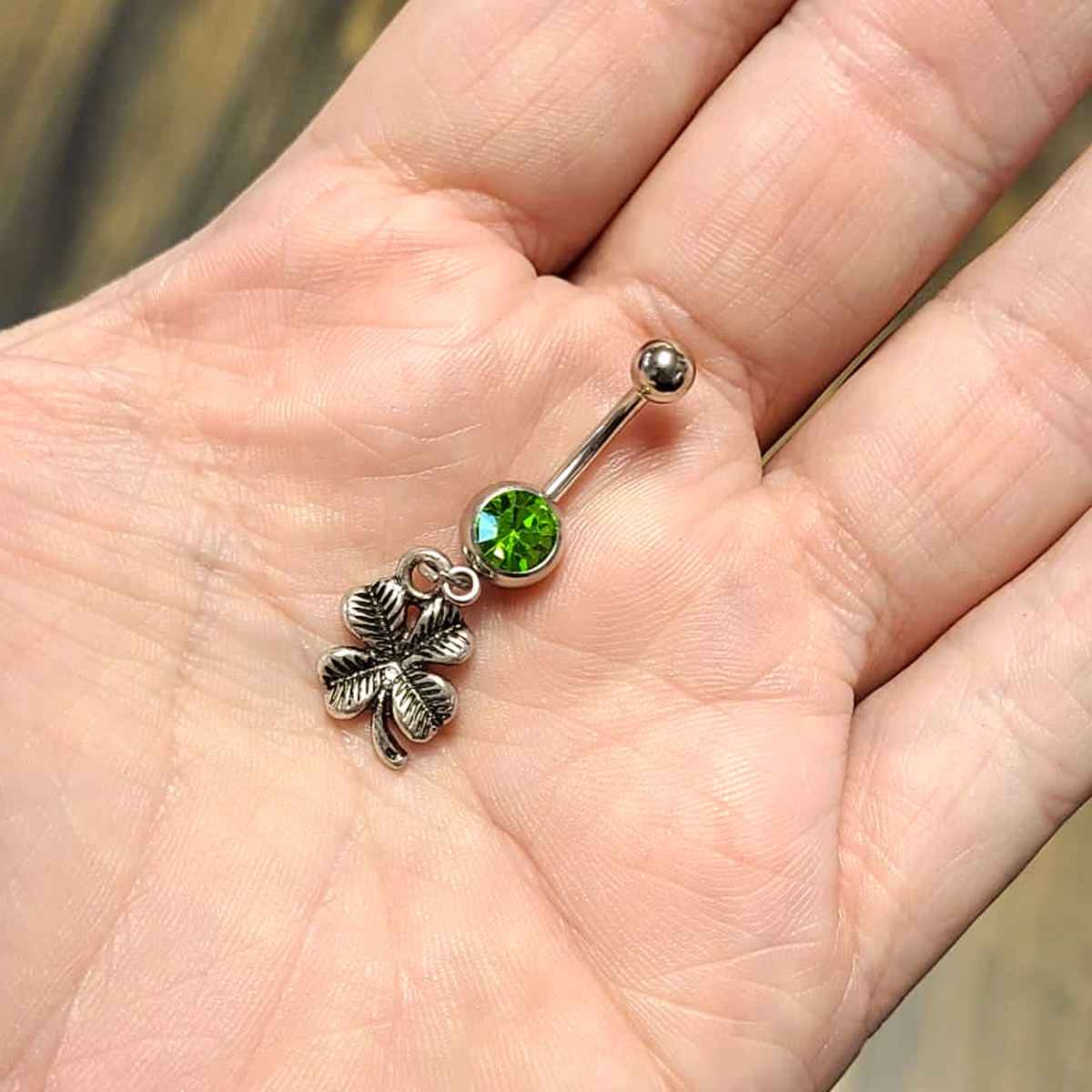 Surgical Steel 14 Gauge Belly Ring with CZ Four Leaf Clover Dangle - photo 10