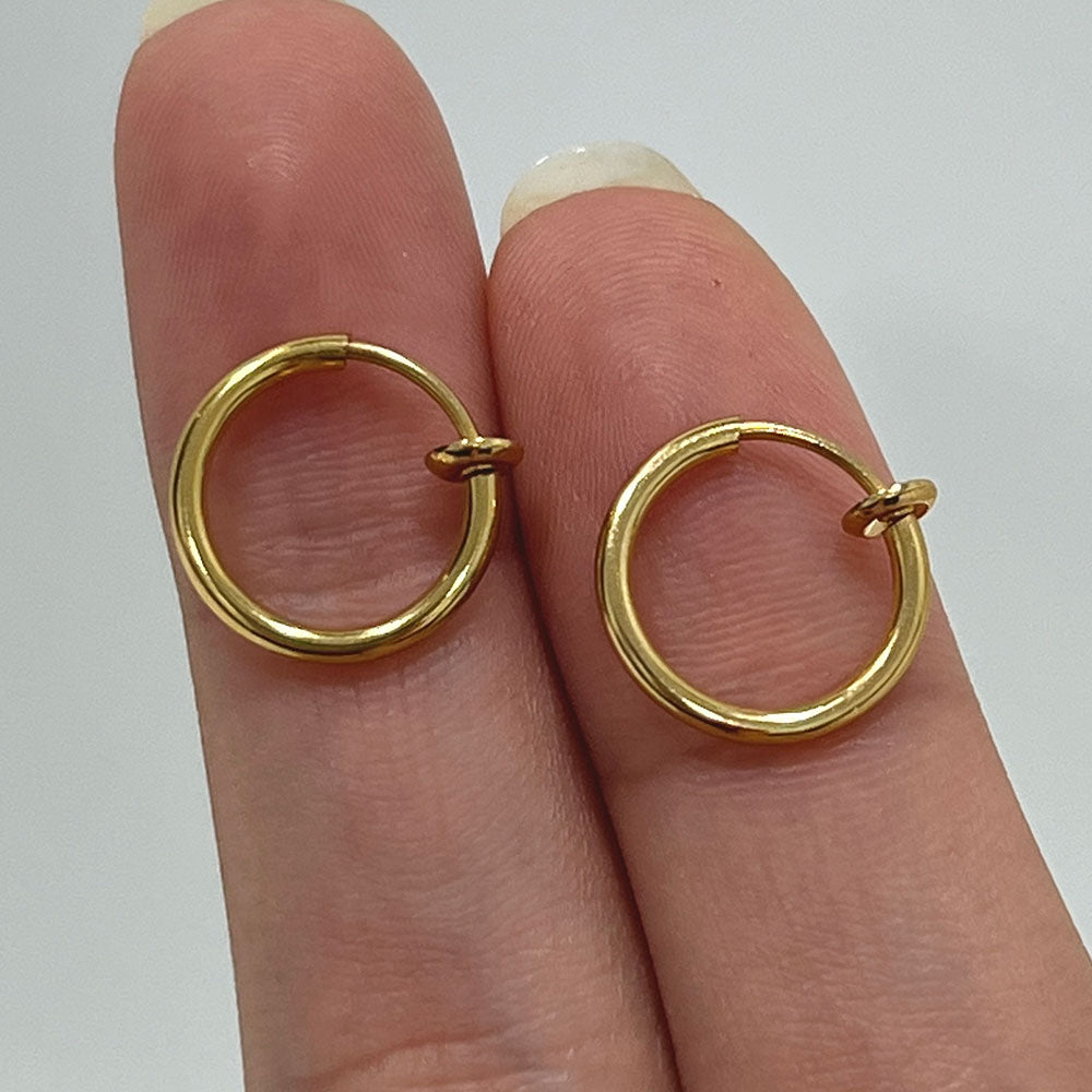 PVD Gold Surgical Steel Spring Loaded Fake Clip On Hoop Rings - Pair - photo 5