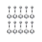 Surgical Steel 14 Gauge Double Clear CZ Belly Button Rings - 10 Pack