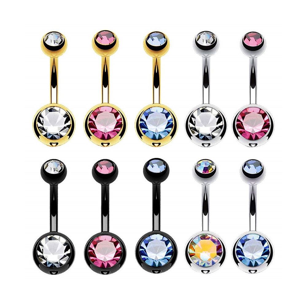 Surgical Steel 14 Gauge Belly Ring CZ with Bezel - 10 Pack