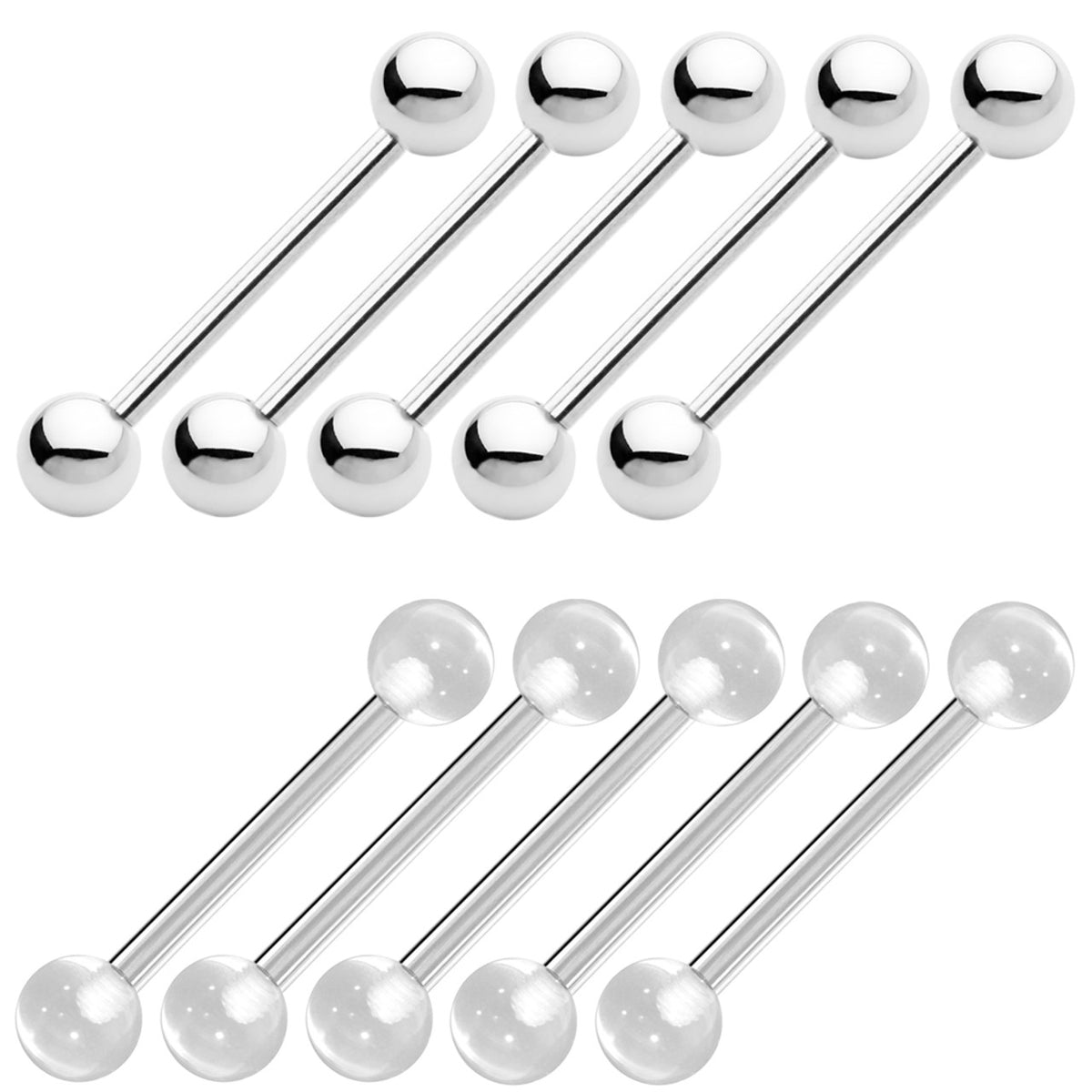 Steel & Clear Tongue Barbells 14 Gauge 16mm - 10 Pack