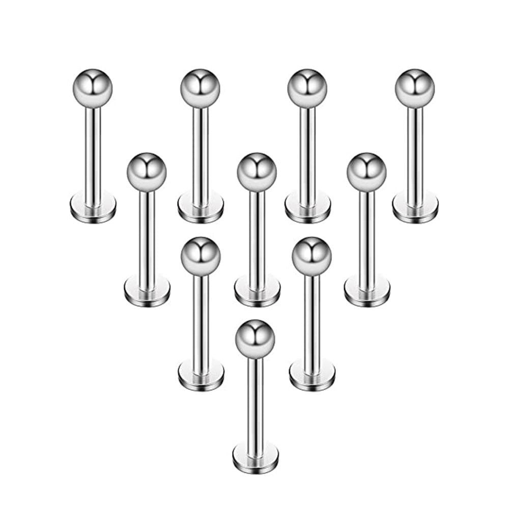 Surgical Steel 16 Gauge Flat Back Labret Studs - 10 Pack