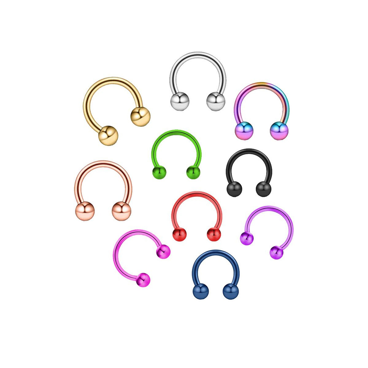 PVD Surgical Steel 14 Gauge Horseshoe Circular Barbells - 10 Pack