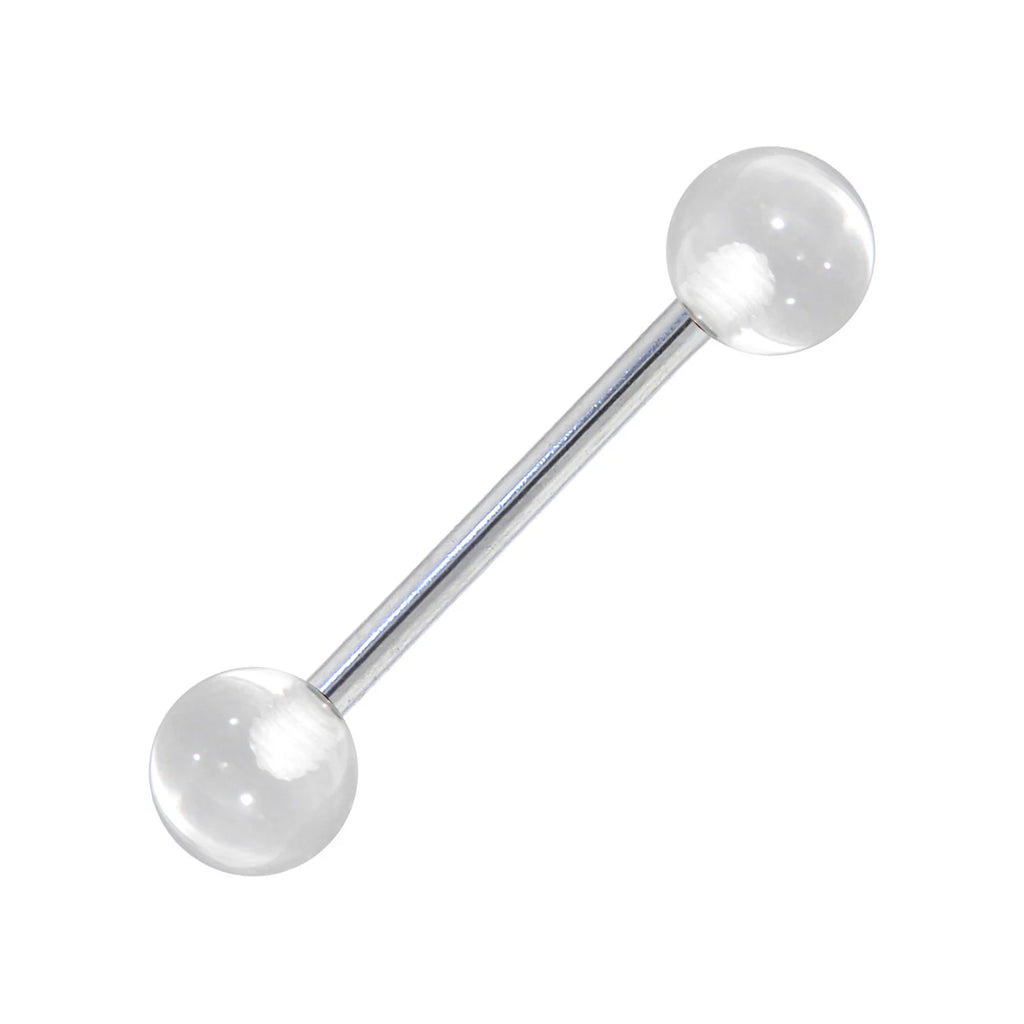 Surgical Steel Tongue Ring Straight Barbell 14 Gauge & Clear - 10 Pack - Kruelty - Photo 7