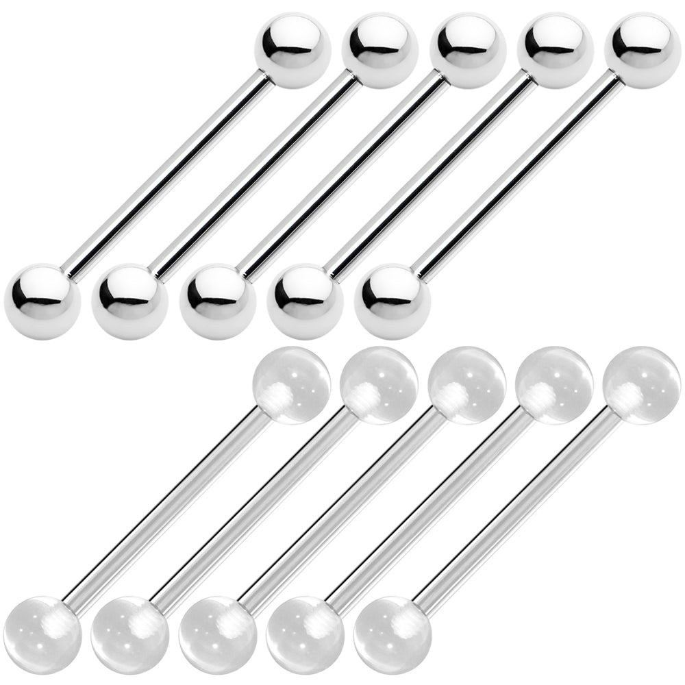 Steel & Clear Tongue Barbells 14 Gauge 18mm - 10 Pack