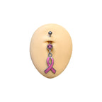Surgical Steel 14 Gauge Pink CZ Ribbon Awareness Dangle Belly Ring