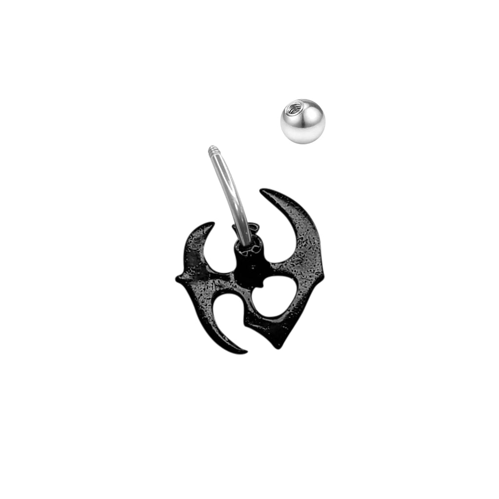Surgical Steel & Acrylic 14 Gauge Black Tribal Design Belly Ring