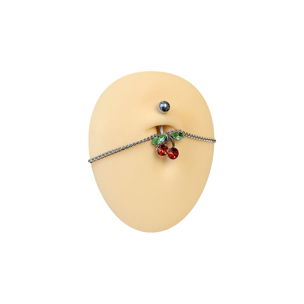 Surgical Steel Red CZ Belly Chain Belly Button Ring