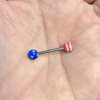 Surgical Steel Tongue Straight Barbell 14 Gauge Acrylic American Flag - Kruelty - Photo 2