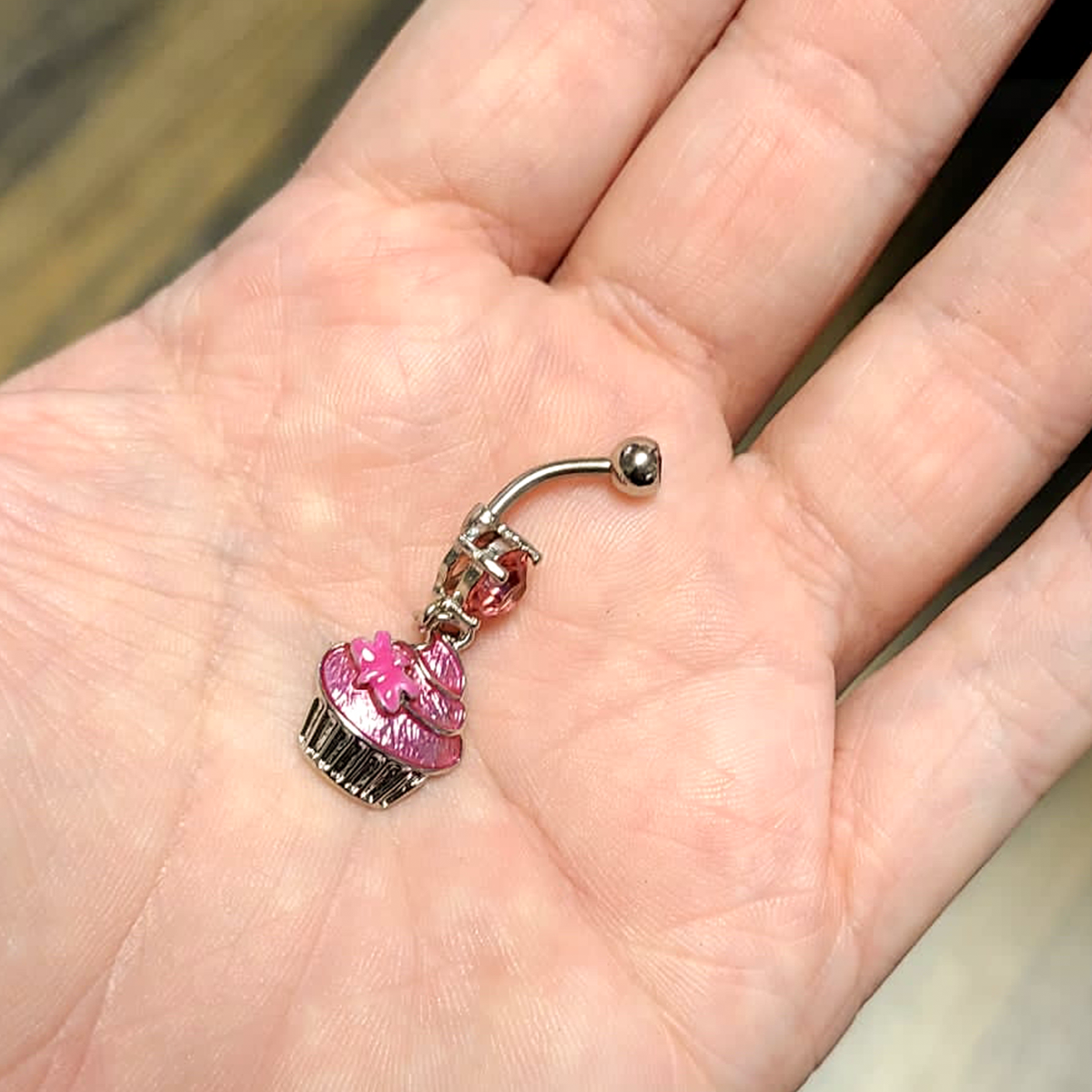 Surgical Steel 14 Gauge Belly Ring with Frosted Enamel Cupcake Dangle - photo 6