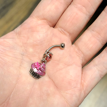Surgical Steel 14 Gauge Belly Ring with Frosted Enamel Cupcake Dangle - photo 6