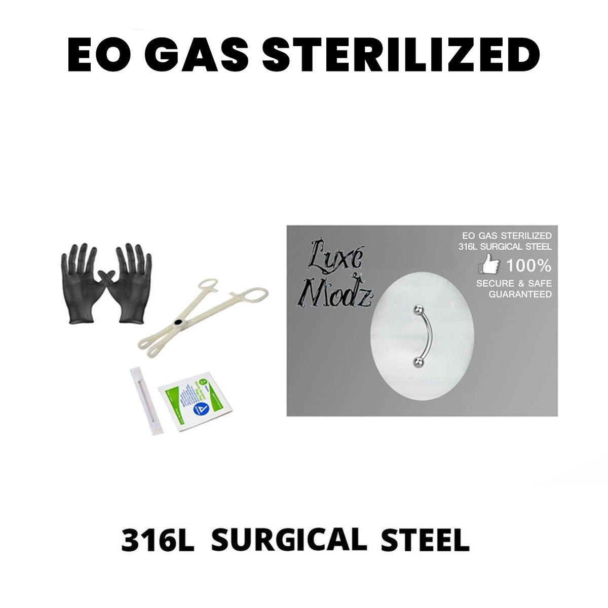 Surgical Steel 16 Gauge Curved Barbell Sterilized Piercing Kit