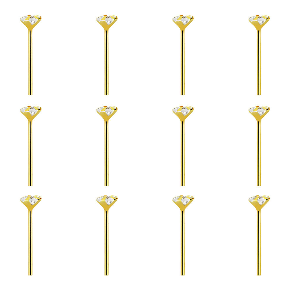 14K Solid Gold Bendable Fishtail Nose Stud 22G with CZ - 4 Shapes - photo 4