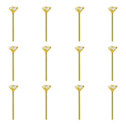 14K Solid Gold Bendable Fishtail Nose Stud 22G with CZ - 4 Shapes - photo 4