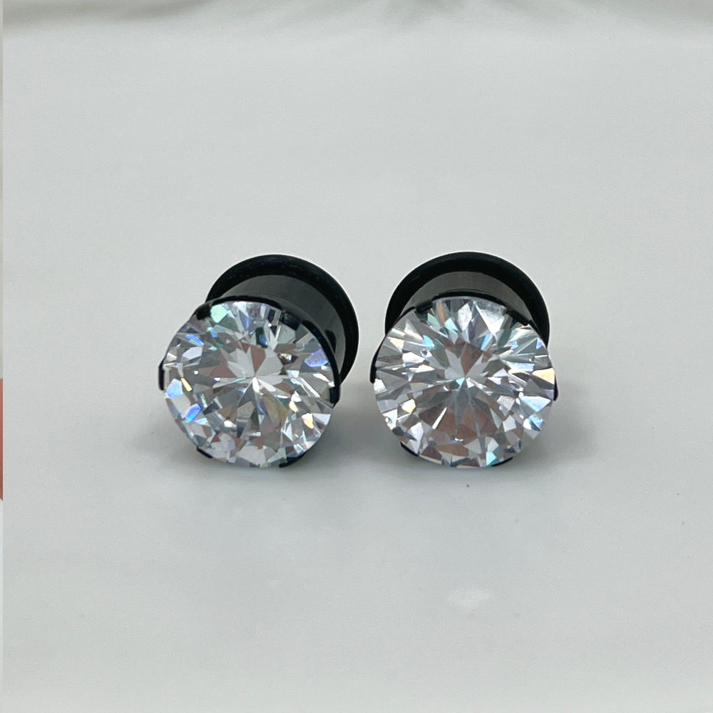 Black Surgical Steel 8 to 9/16 Inch Single Flare Plugs with CZ - Pair - photo 4