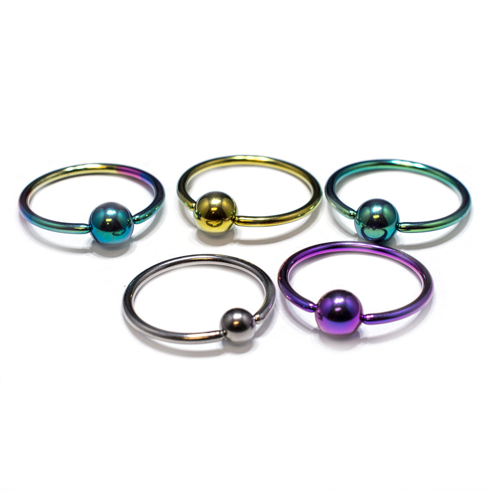 Titanium Captive Bead Ring 12 Gauge 22mm with 6mm Ball - 5 Colors