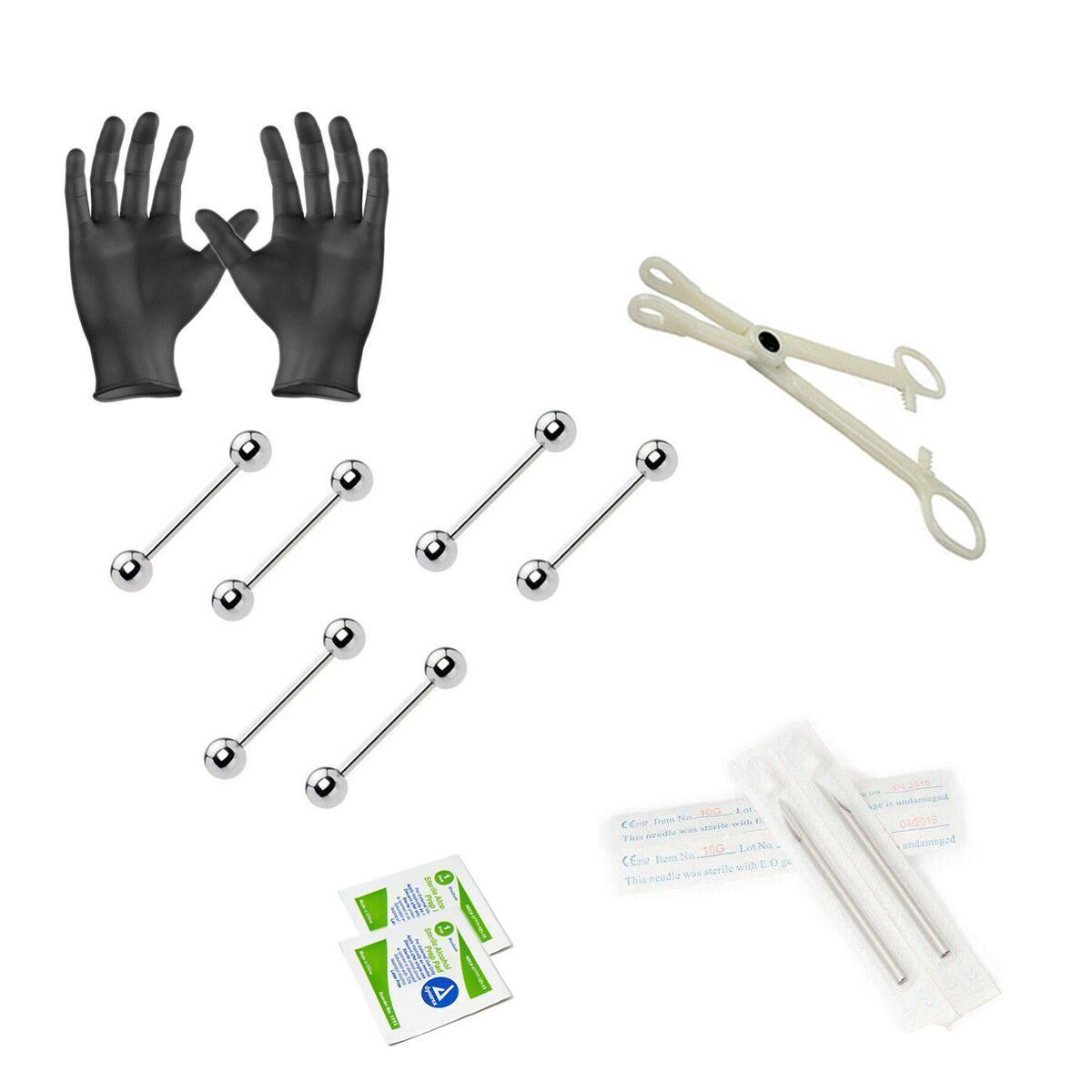 Surgical Steel Barbell Piercing Kit 14 Gauge with Needles - 12 Pack