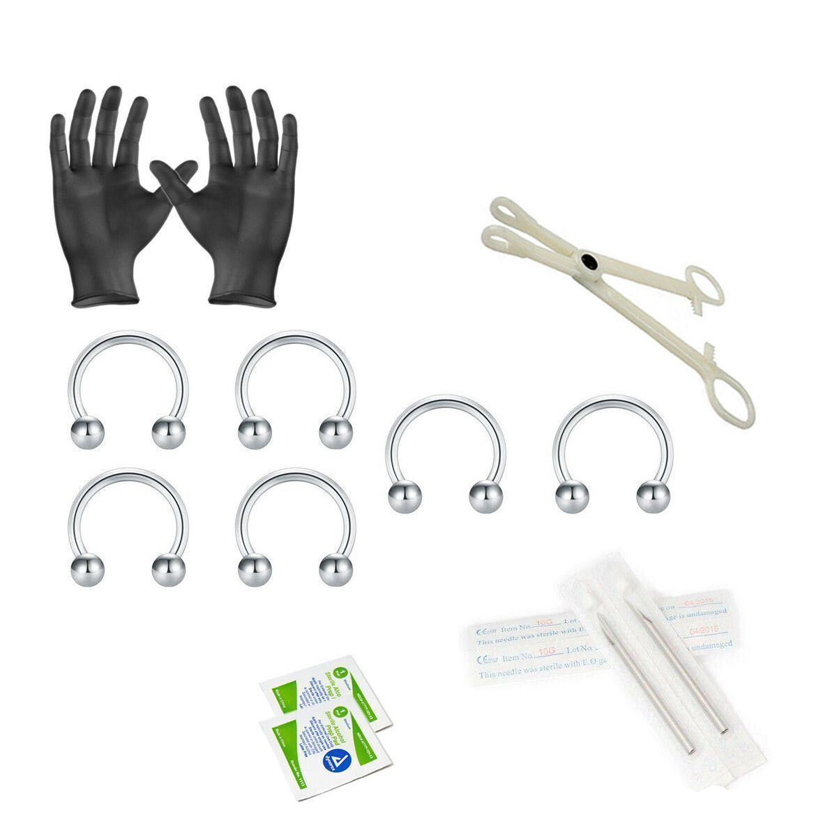 Surgical Steel 14 Gauge Horseshoe Barbell Piercing Kit - 12 Pack