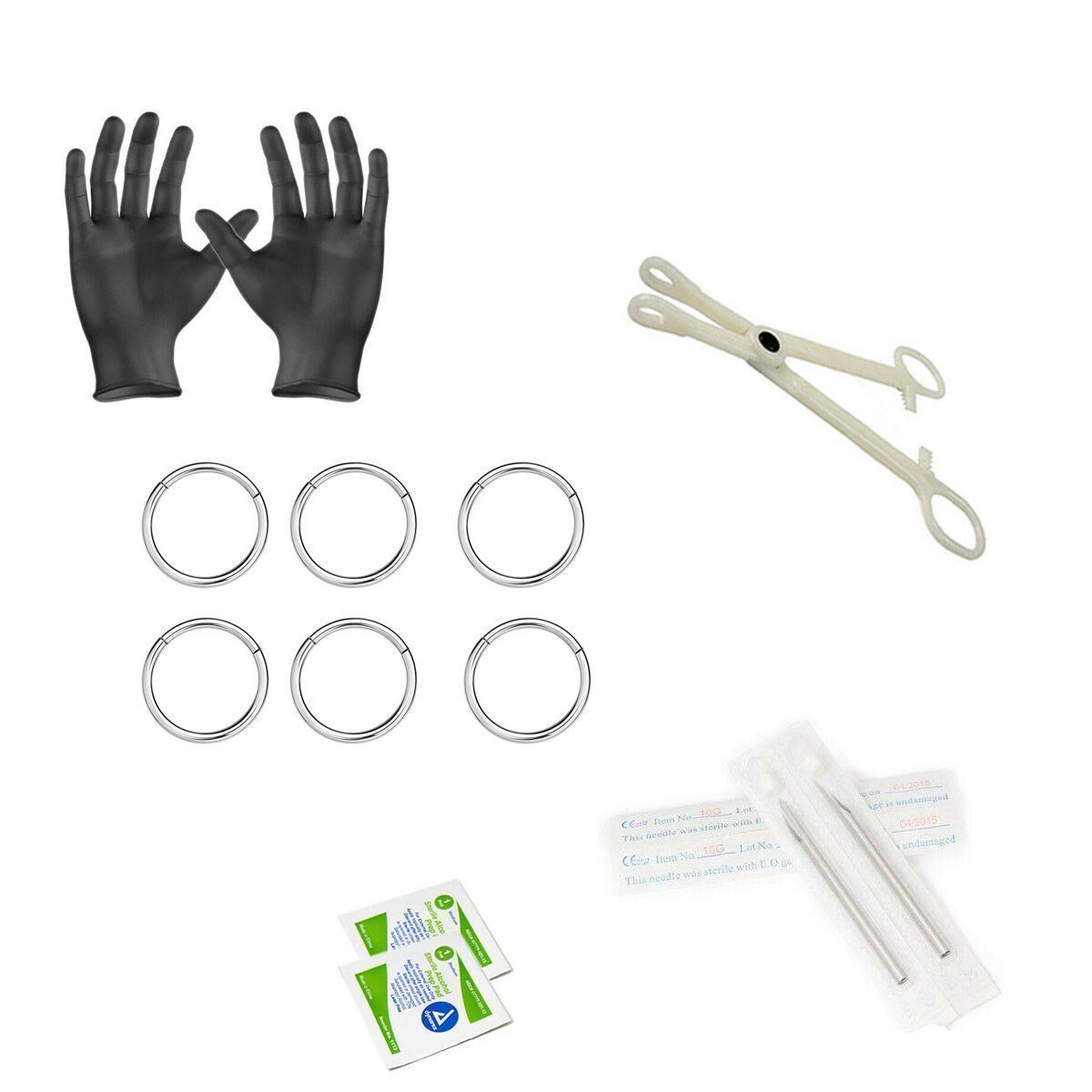 Surgical Steel Hinged Ring Kit 14 Gauge with Needles - 12 Pack