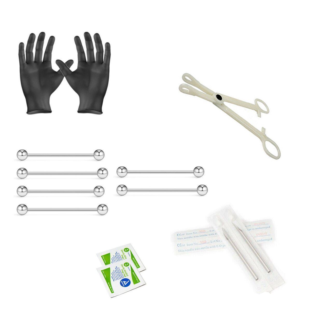 Surgical Steel Industrial Barbell Piercing Kit 14 Gauge - 12 Pack