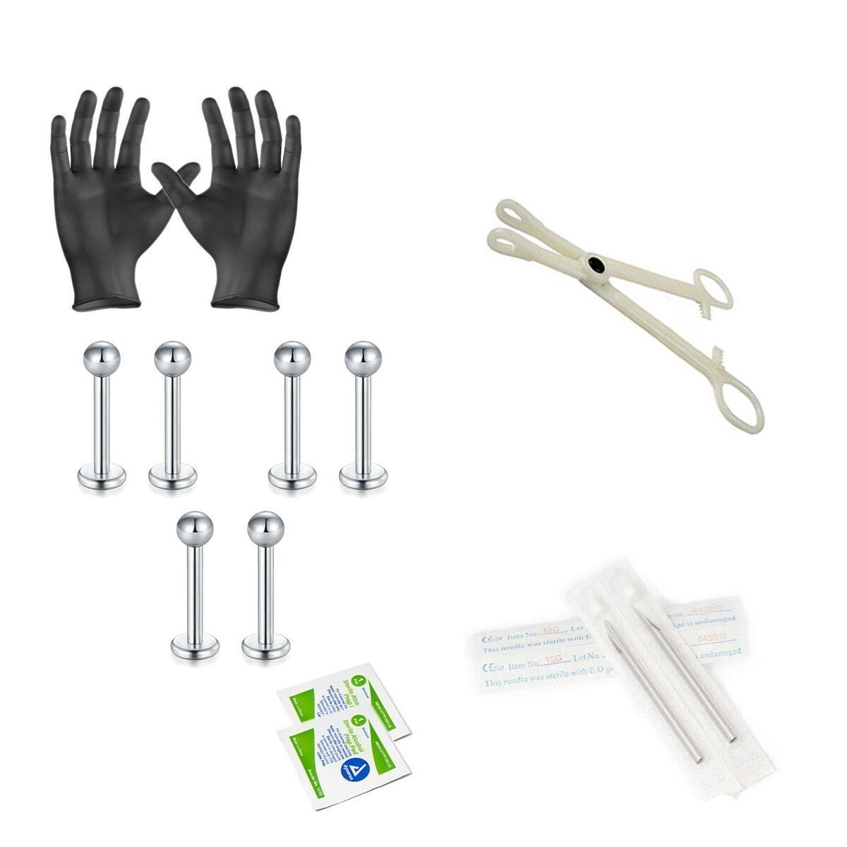 Surgical Steel 16 Gauge Labret Stud Piercing Kit - 12 Pack