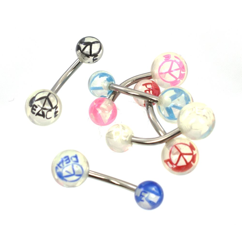 Surgical Steel Belly Rings 14 Gauge 10mm with Peace Sign - 6 Pack