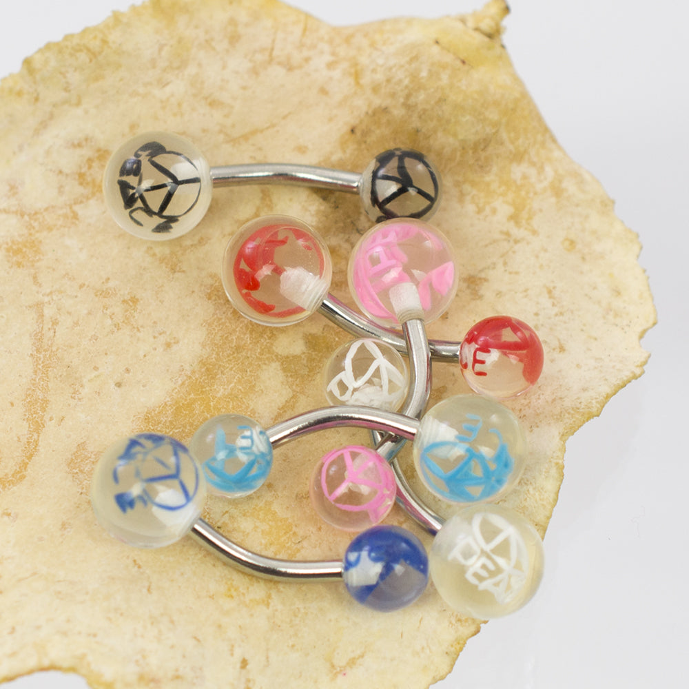 Surgical Steel Belly Rings 14 Gauge 10mm with Peace Sign - 6 Pack - photo 4