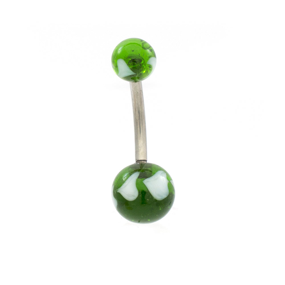 Surgical Steel Belly Rings 14 Gauge 10mm with Glass Marble - 12 Pack