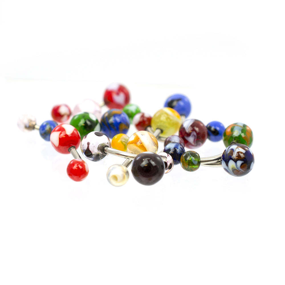 Surgical Steel Belly Rings 14 Gauge 10mm with Glass Marble - 12 Pack