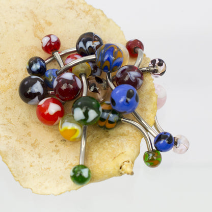 Surgical Steel Belly Rings 14 Gauge 10mm with Glass Marble - 12 Pack