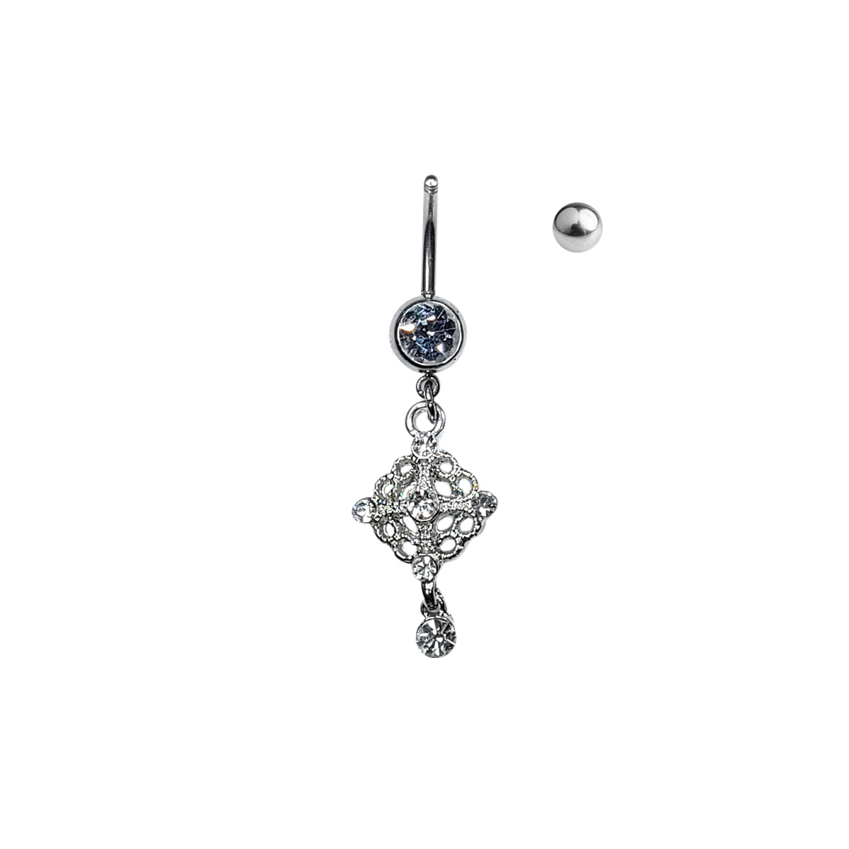 Surgical Steel Belly Button Ring 14 Gauge 11mm with Art Deco CZ Dangle - photo 2