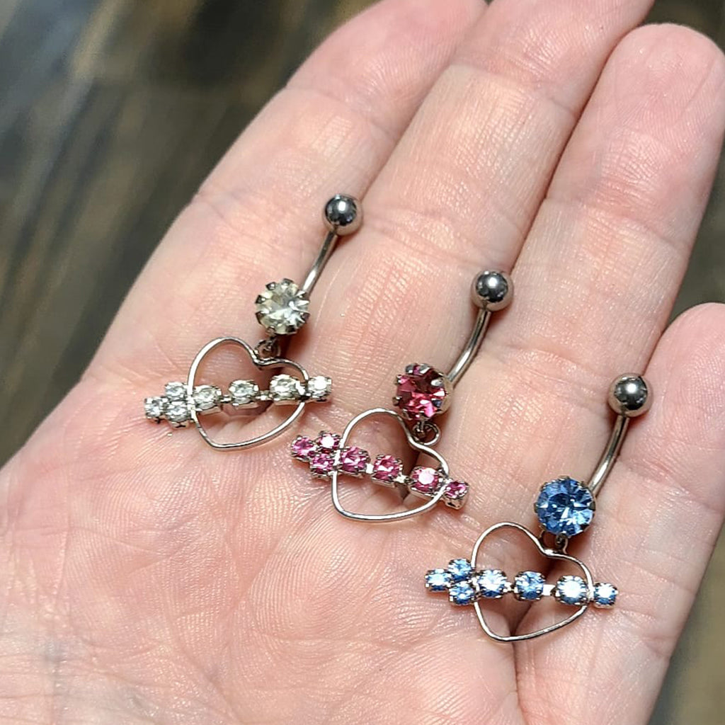 Surgical Steel 14 Gauge Arrow Through Heart CZ Dangle Belly Ring
