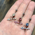 Surgical Steel 14 Gauge Arrow Through Heart CZ Dangle Belly Ring