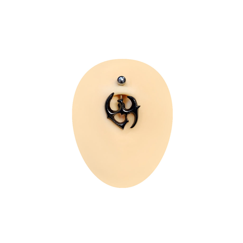 Surgical Steel & Acrylic 14 Gauge Black Tribal Design Belly Ring