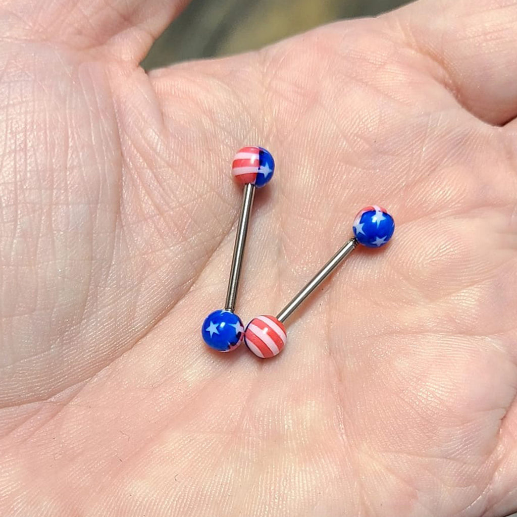 Surgical Steel Tongue Straight Barbell 14 Gauge Acrylic American Flag - Kruelty - Photo 7