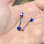 Surgical Steel Tongue Straight Barbell 14 Gauge Acrylic American Flag - Kruelty - Photo 7