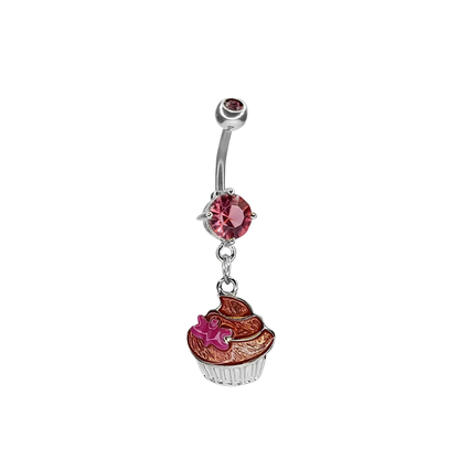 Surgical Steel 14 Gauge Belly Ring with Frosted Enamel Cupcake Dangle - photo 4