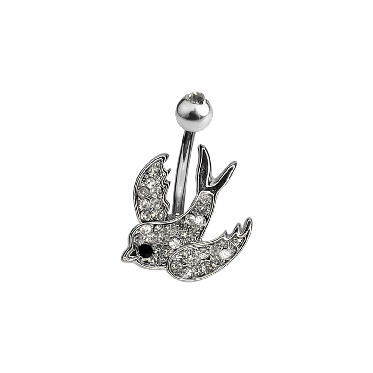 Surgical Steel 14 Gauge Belly Ring with Paved CZ Dove Dangle