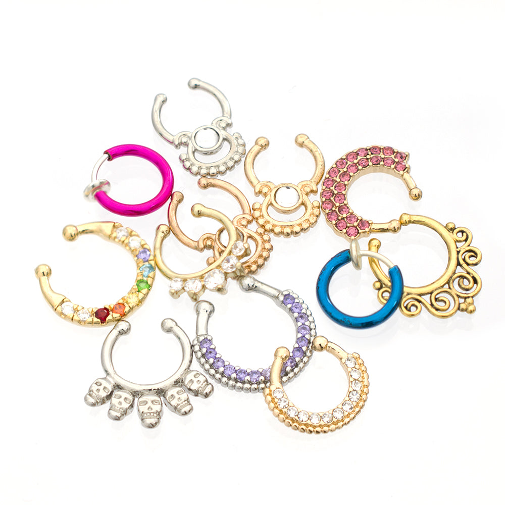 Surgical Steel Fake Septum Rings in Random Shapes & Colors - 12 Pack - photo 2