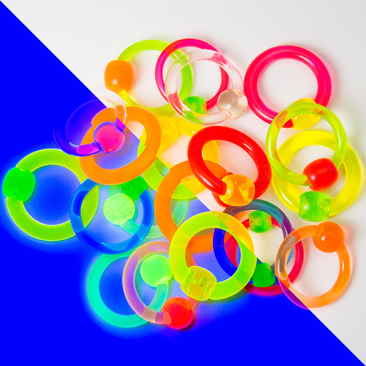 Acrylic UV Glow Captive Bead Rings 12 to 6 Gauge - 20 Pack - photo 2